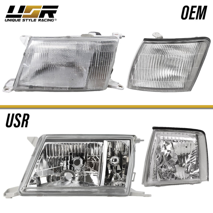 1995-1997 Lexus LS400 JDM Style Glass Clear Lens Headlights + Matching Corner Lights