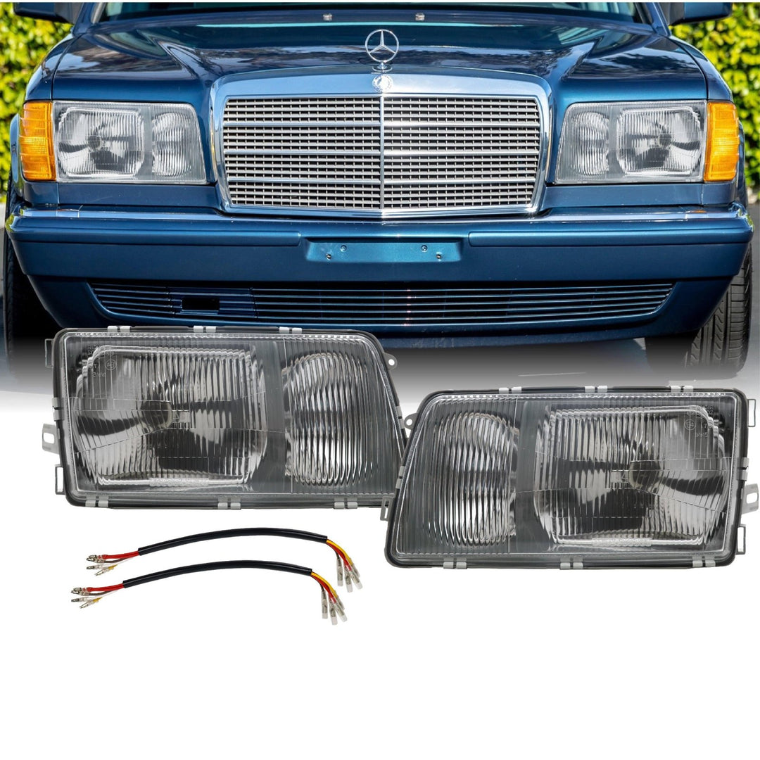 1981 - 1991 Mercedes S Class W126 EURO GLASS Lens Headlight with Optional Corner Light