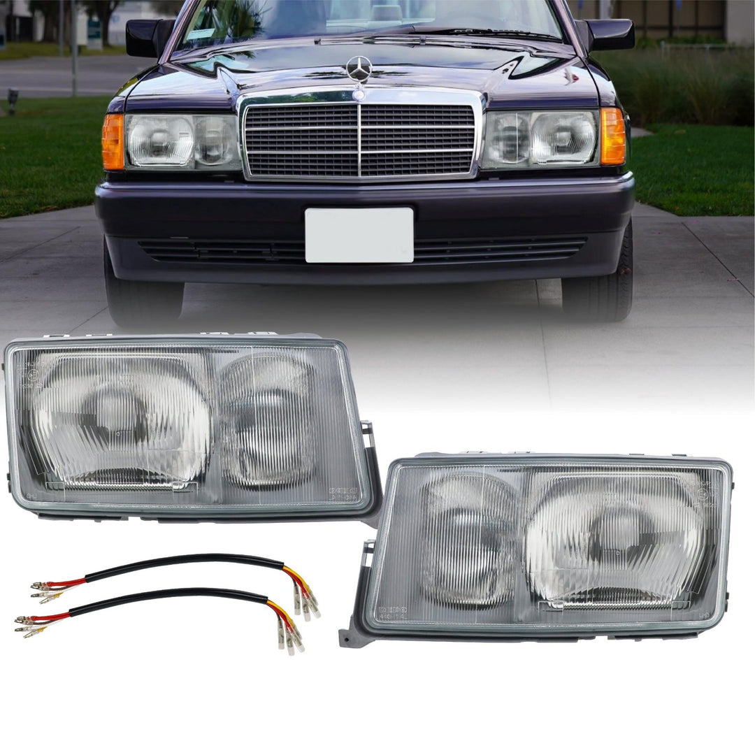 1984 - 1993 Mercedes Benz W201 190D / 190E EURO GLASS Lens Headlight with Fog Light with Optional Corner Light