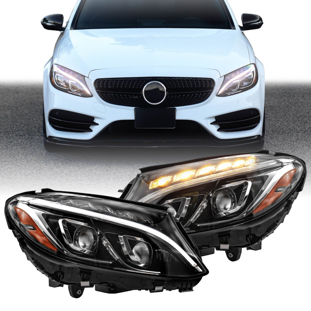 2015 - 2018 Mercedes Benz W205 C Class 4D Sedan OEM AMG C63 Style Full LED Headlight For Stock Halogen Models