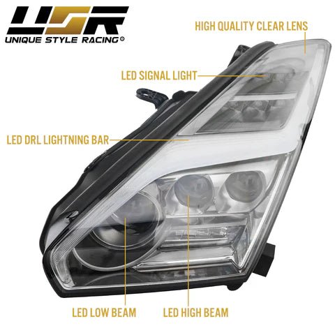 2009 - 2019 Nissan GTR / GTR R35 OEM Facelift Style DRL Lightning Bar Full LED Projector Headlight