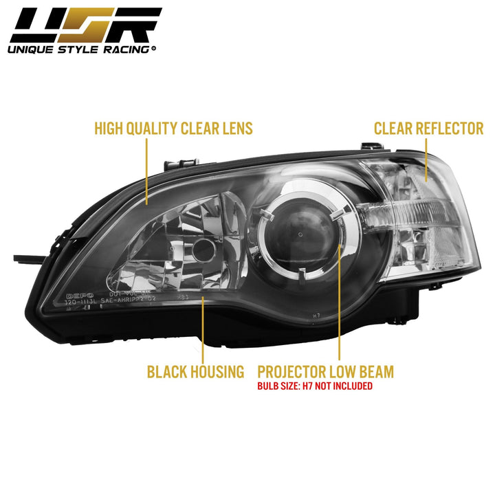 2005 - 2007 Subaru Legacy / Outback JDM Black/Clear Projector Headlights