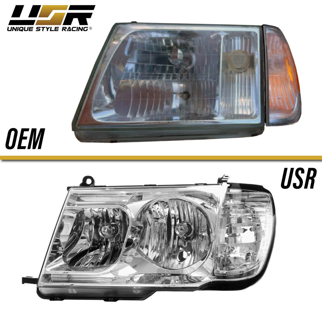 1998 - 2005 Toyota Land Cruiser FJ100 Chrome or Black Housing Crystal Clear Lens Headlights with Corner Light