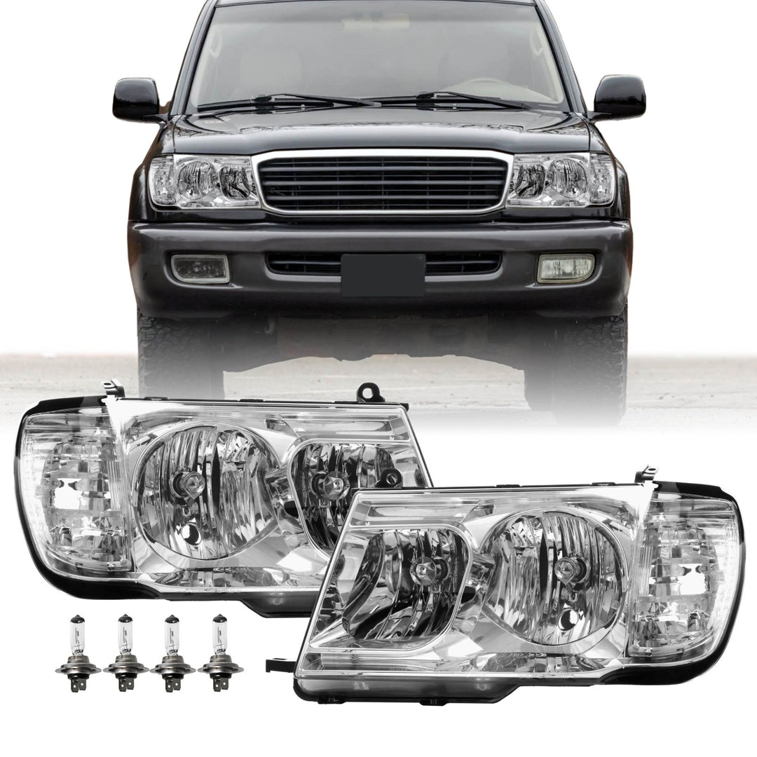 1998 - 2005 Toyota Land Cruiser FJ100 Chrome or Black Housing Crystal Clear Lens Headlights with Corner Light