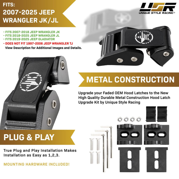 2007 - 2025 Jeep Wrangler JL & JK / Gladiator JT Metal Construct Hood Latch Locking Catch Buckle