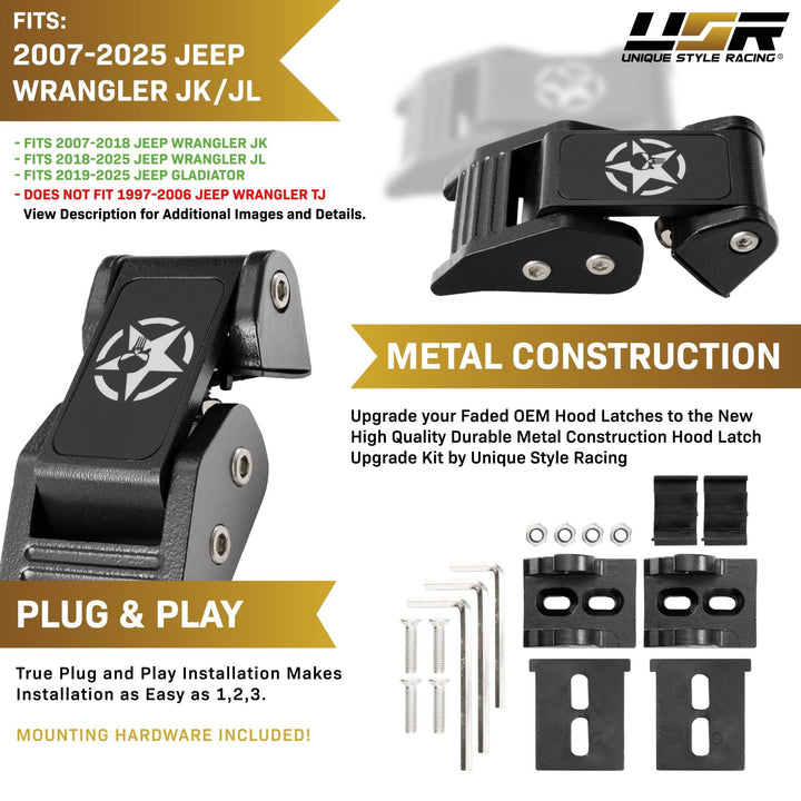 2007 - 2025 Jeep Wrangler JL & JK / Gladiator JT Metal Construct Hood Latch Locking Catch Buckle