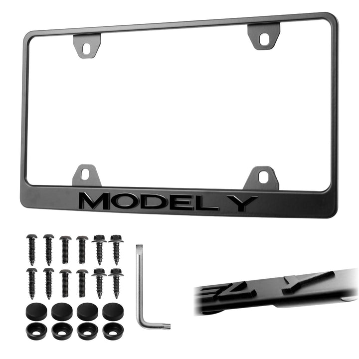 2020 - 2025 Tesla Model Y Stealth Black Powder Coat License Plate Frame with 3D Raised Letters