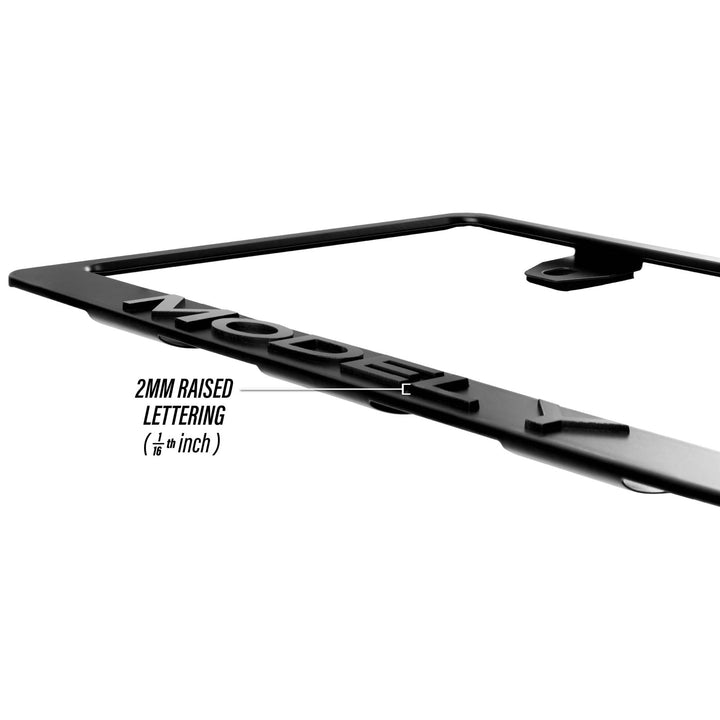 2020 - 2025 Tesla Model Y Stealth Black Powder Coat License Plate Frame with 3D Raised Letters