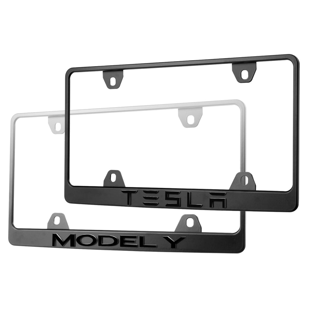 2020 - 2025 Tesla Model Y Stealth Black Powder Coat License Plate Frame with 3D Raised Letters