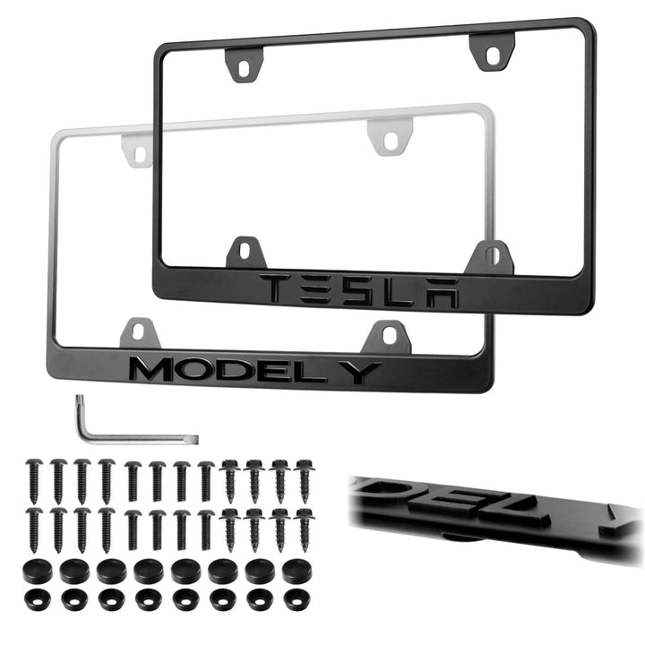 2020 - 2025 Tesla Model Y Stealth Black Powder Coat License Plate Frame with 3D Raised Letters