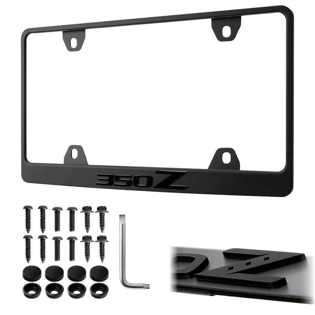 Nissan 350Z Stealth Black Powder Coat License Plate Frame with 3D Raised Letters