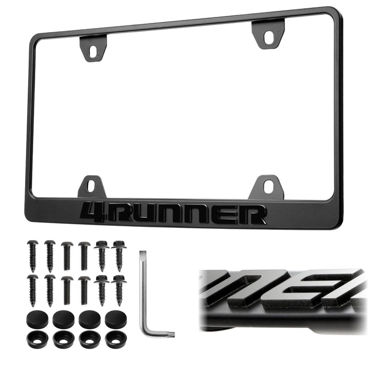 1984 - 2025 Toyota 4Runner SUV Stealth Black Powder Coat License Plate Frame with 3D Raised Letters