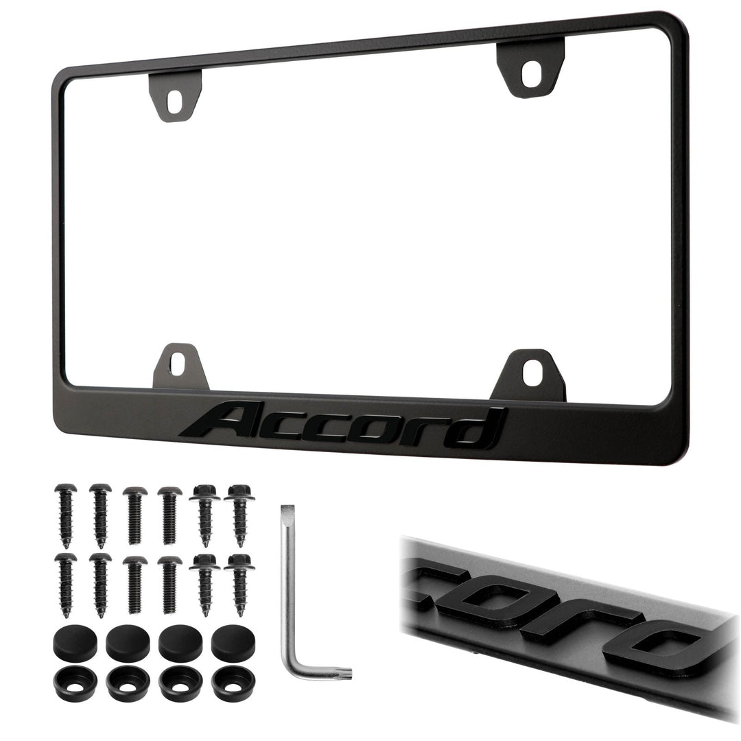 Honda Accord Stealth Black Powder Coat License Plate Frame with 3D Raised Letters