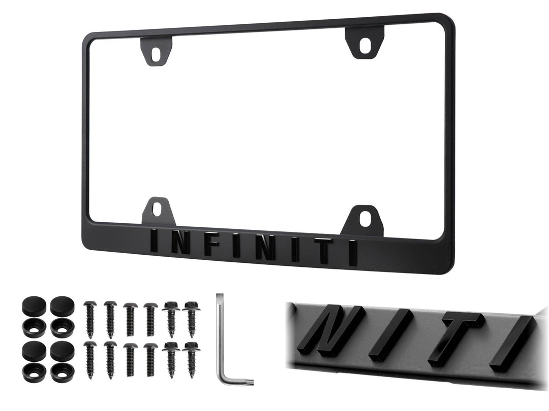 Infiniti Stealth Black Powder Coat License Plate Frame with 3D Raised Letters