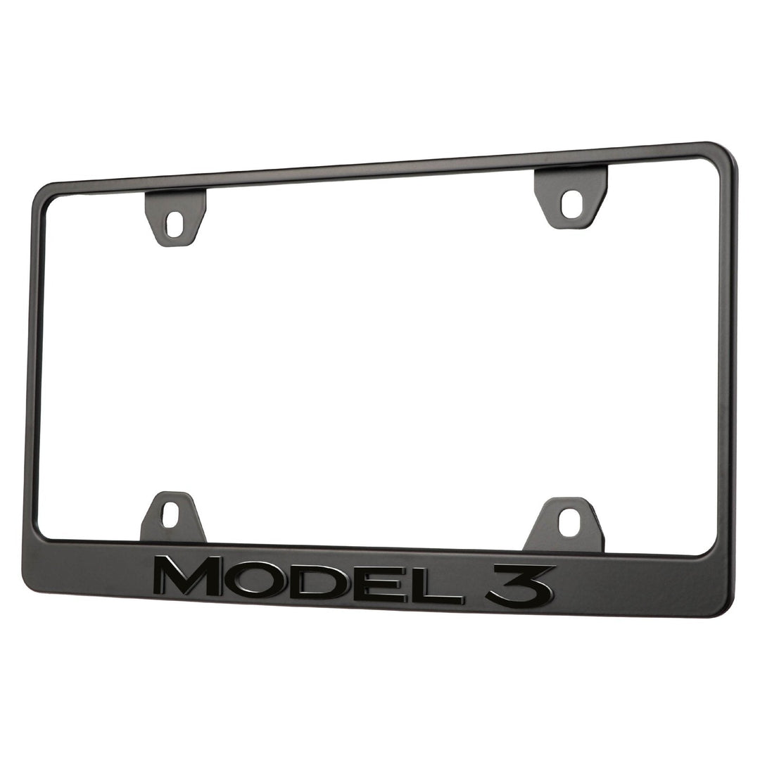 2017 - 2025 Tesla Model 3 Stealth Black Powder Coat License Plate Frame with 3D Raised Letters