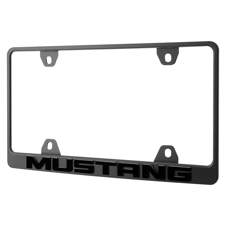 Ford Mustang Stealth Black Powder Coat License Plate Frame with 3D Raised Letters