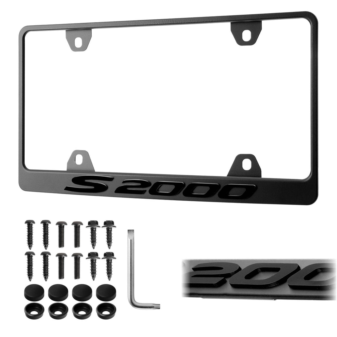 Honda S2000 Stealth Black Powder Coat License Plate Frame with 3D Raised Letters