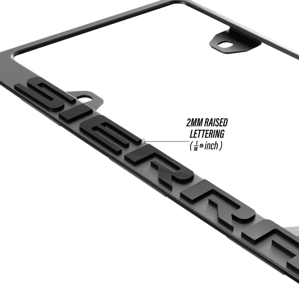 GMC Sierra Pick Up Truck Stealth Black Powder Coat License Plate Frame with 3D Raised Letters