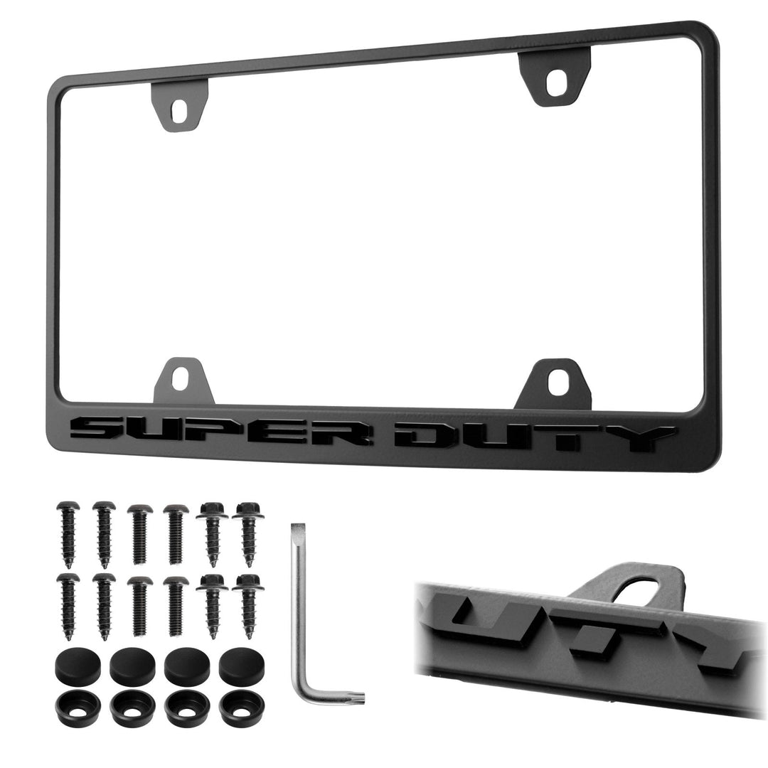 Ford Super Duty Truck Stealth Black Powder Coat License Plate Frame with 3D Raised Letters