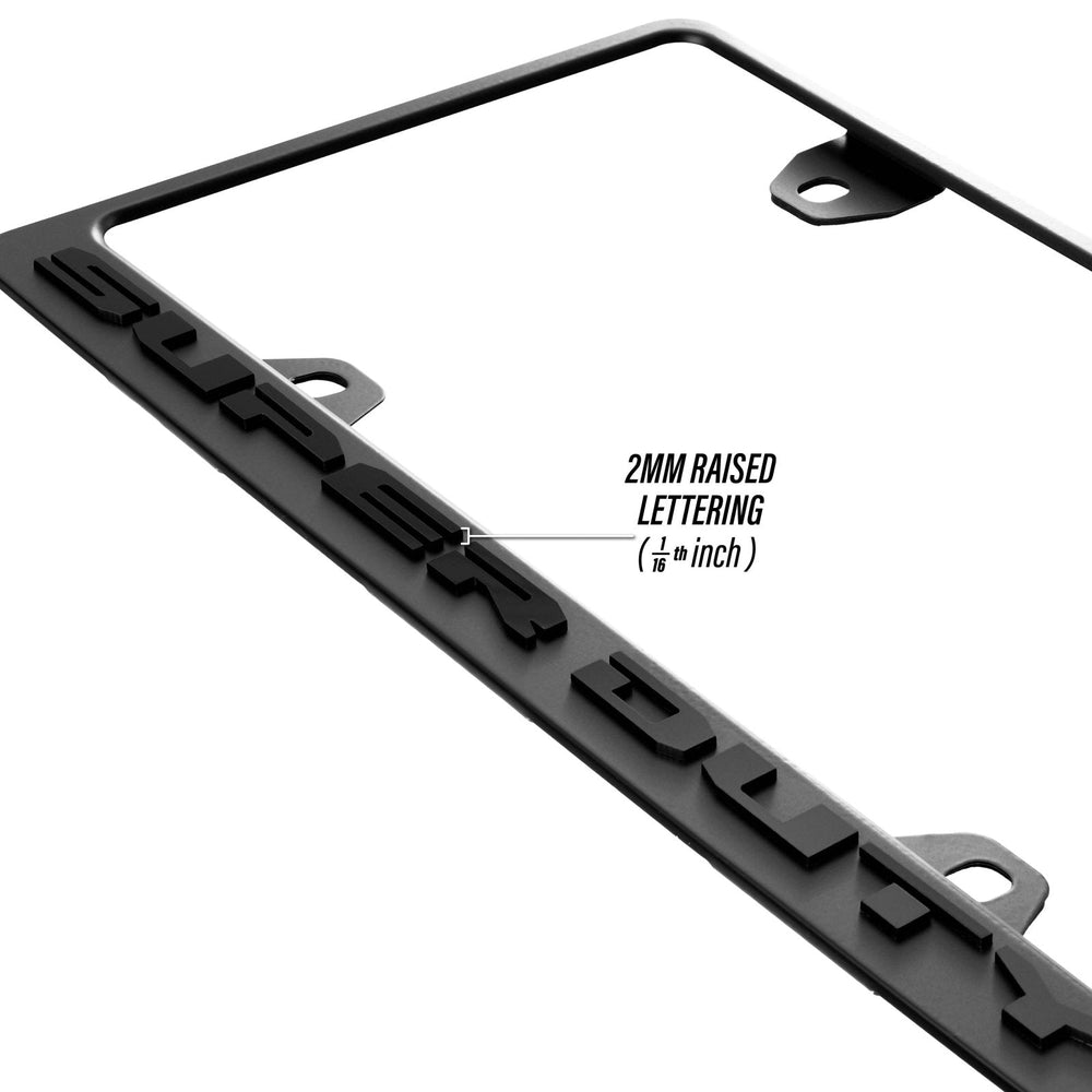 Ford Super Duty Truck Stealth Black Powder Coat License Plate Frame with 3D Raised Letters