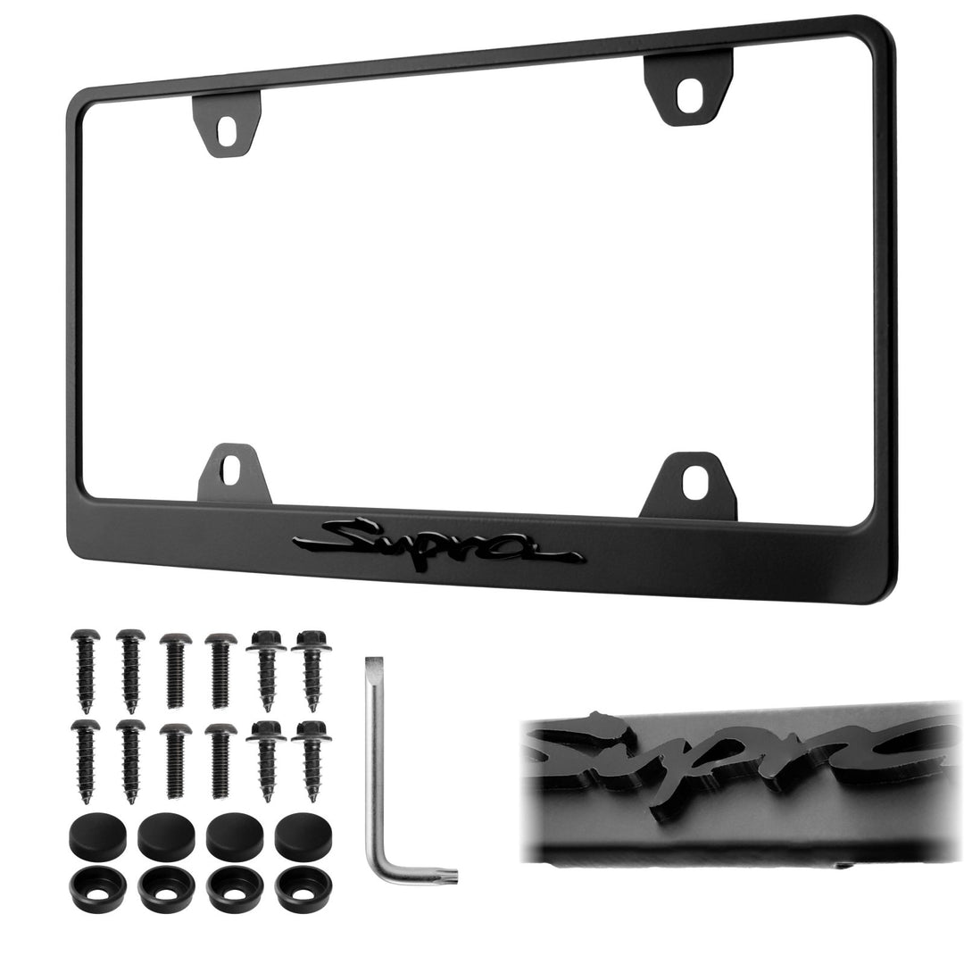 Supra Stealth Black Powder Coat License Plate Frame with 3D Raised Letters