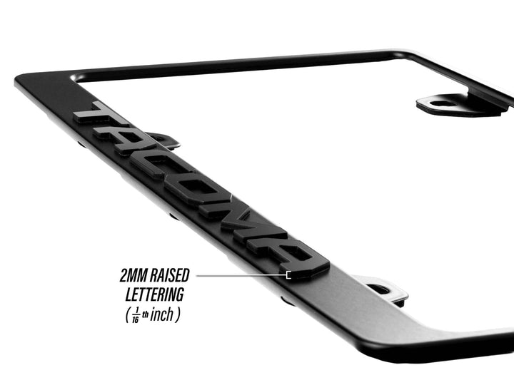 Toyota Tacoma Stealth Black Powder Coat License Plate Frame with 3D Raised Letters