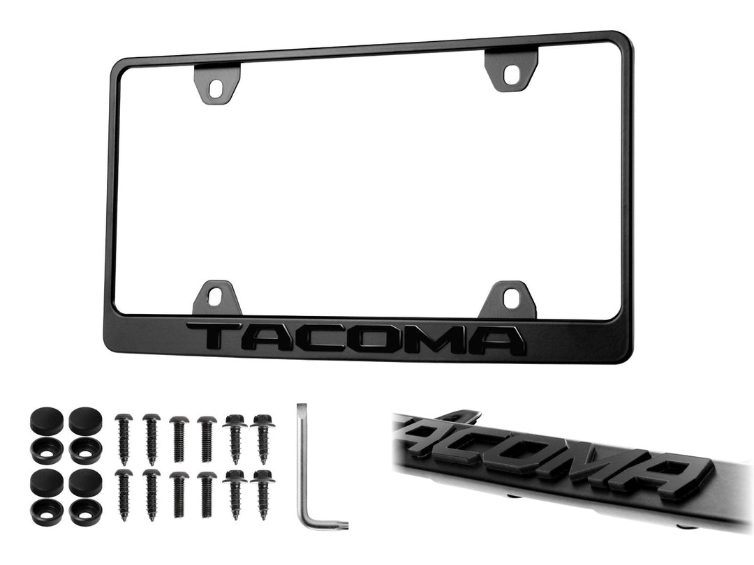 Toyota Tacoma Stealth Black Powder Coat License Plate Frame with 3D Raised Letters