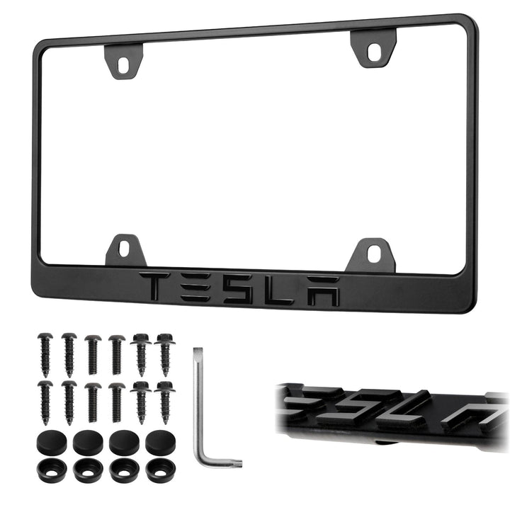 2020 - 2025 Tesla Model Y Stealth Black Powder Coat License Plate Frame with 3D Raised Letters