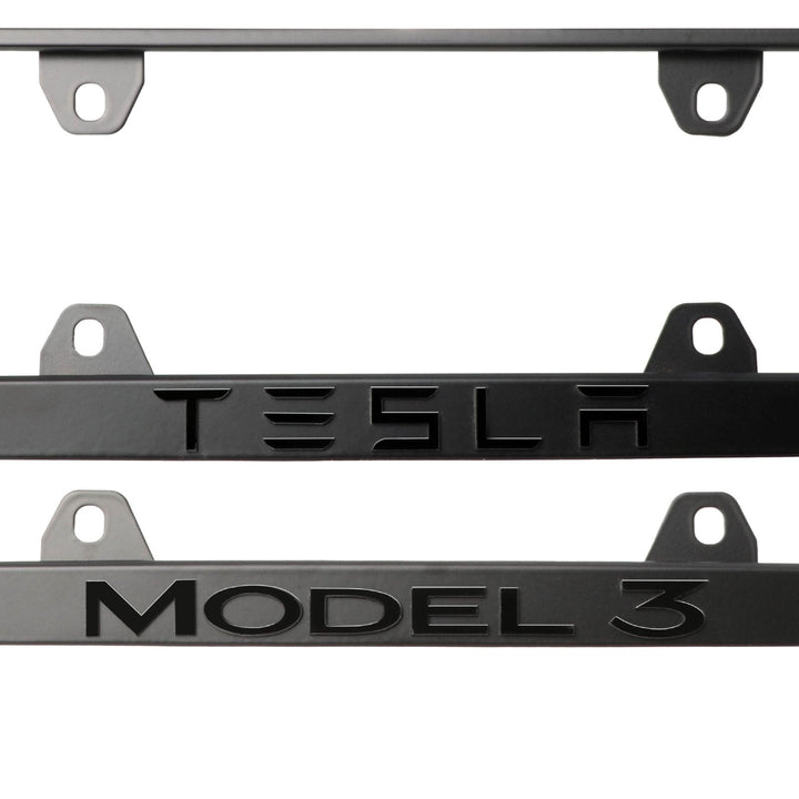 2017 - 2025 Tesla Model 3 Stealth Black Powder Coat License Plate Frame with 3D Raised Letters