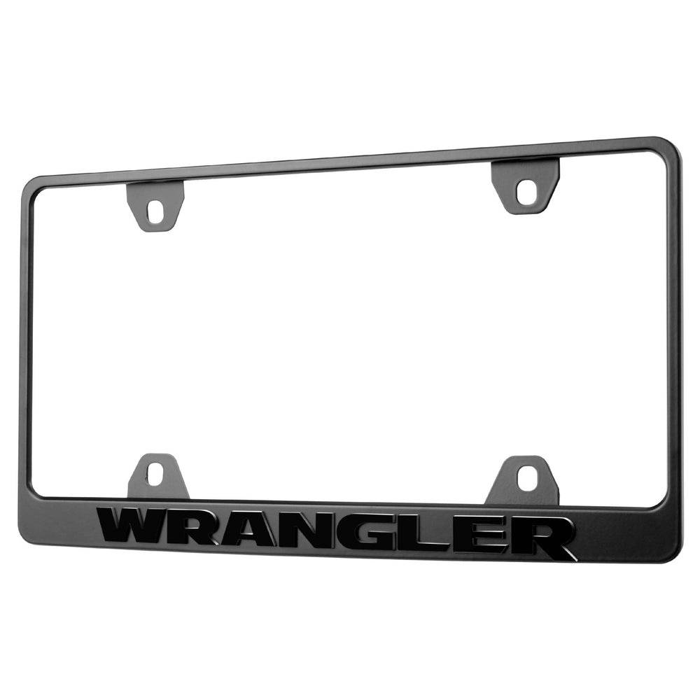 1987 - 2025 Jeep Wrangler SUV Stealth Black Powder Coat License Plate Frame with 3D Raised Letters