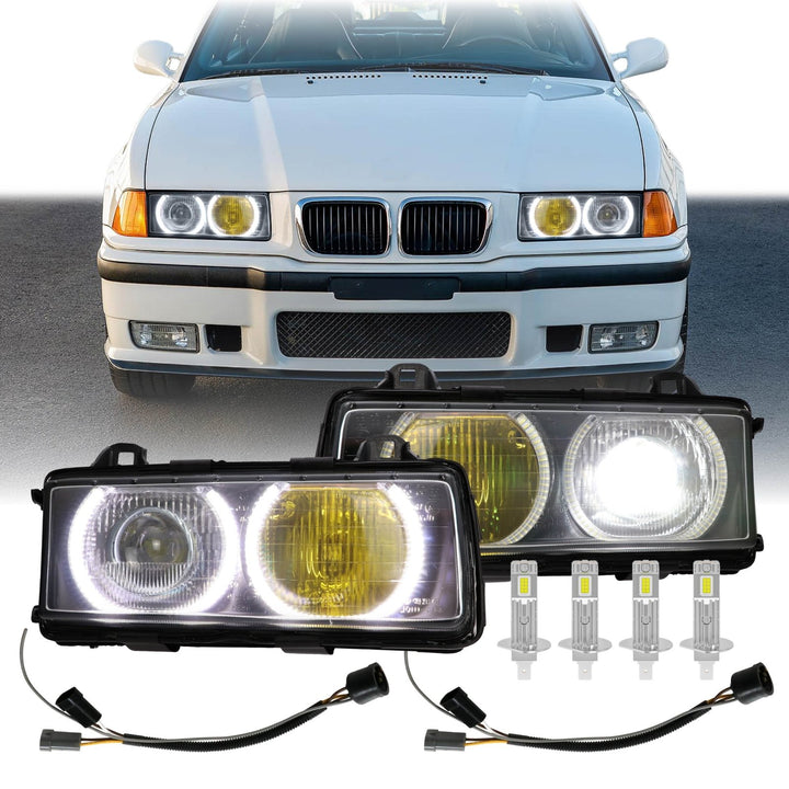 1992 - 1999 BMW E36 3 Series Yellow High Clear Low Glass Lens Hella Euro Ellipsoid Projector Headlight