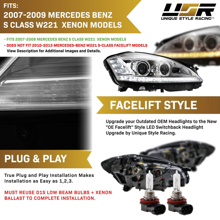 2007 - 2009 Mercedes S Class W221 Facelift Style LED Xenon D1S Projector Headlight W/ AFS For Stock BiXenon Models