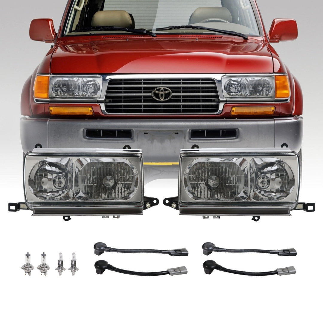 1991 - 1997 Toyota Land Cruiser FJ80 Euro Style Crystal Glass Lens Headlights w/ Optional US Spec Plug & Play Adapters