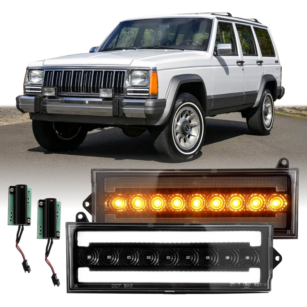 1984 - 1996 Jeep Cherokee Front Clear or Smoke Lens Switchback LED Bumper Turn Signal Light