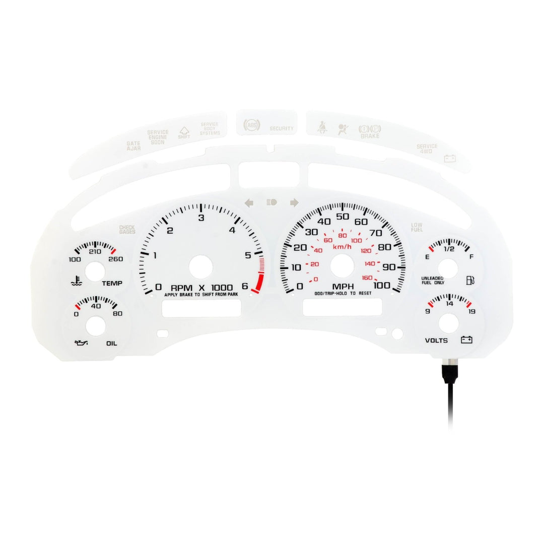 1998 - 2004 Chevrolet Chevy S10 WITH Tach/RPM White Face Blue/Green Glow Gauge Face for Instrument Cluster