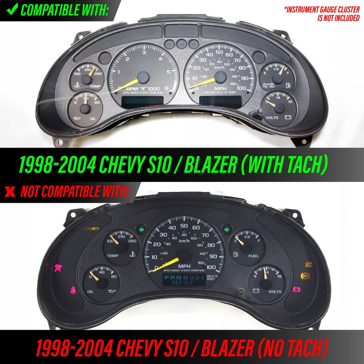 1998 - 2004 Chevrolet Chevy S10 WITH Tach/RPM White Face Blue/Green Glow Gauge Face for Instrument Cluster