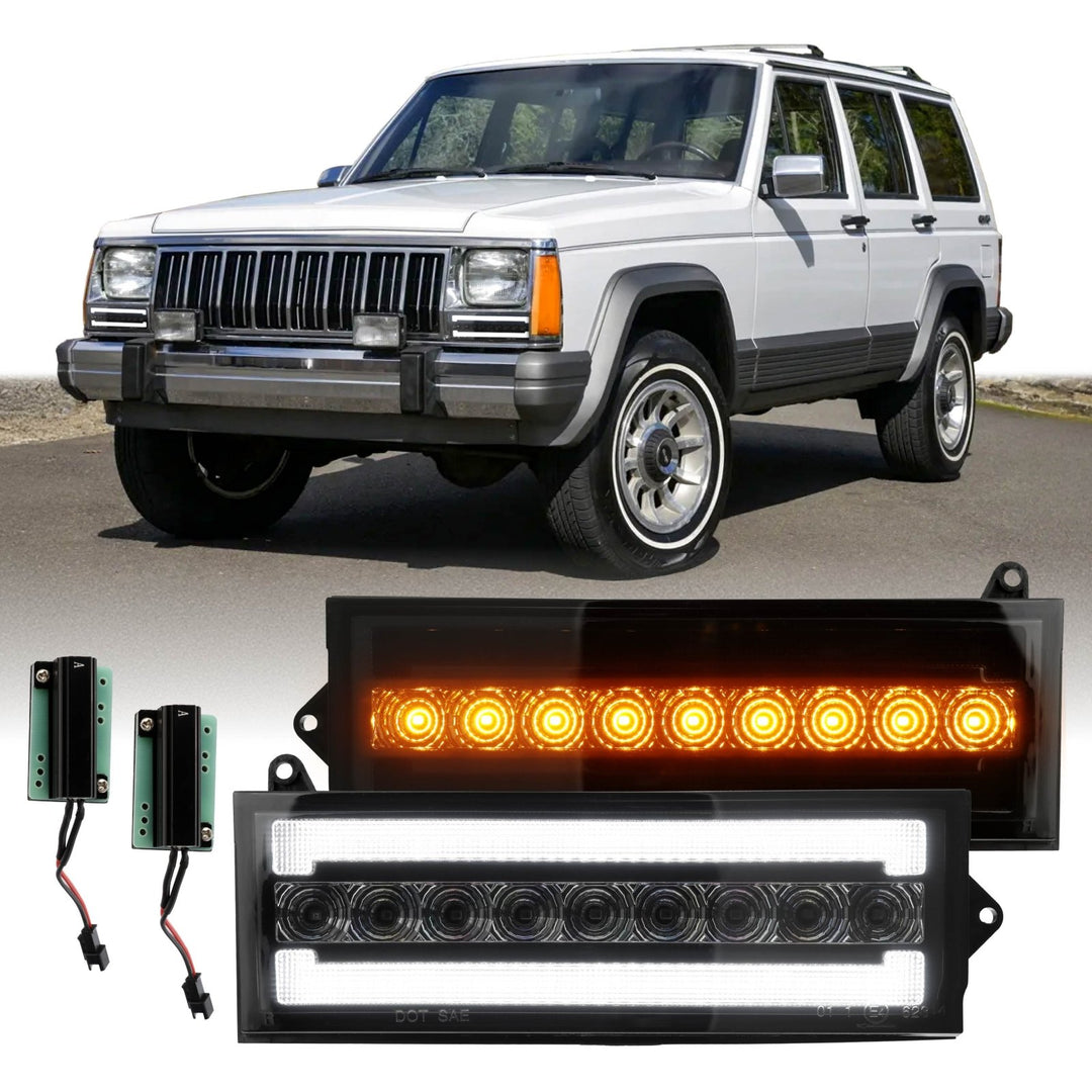 1984 - 1996 Jeep Cherokee Front Clear or Smoke Lens Switchback LED Bumper Turn Signal Light