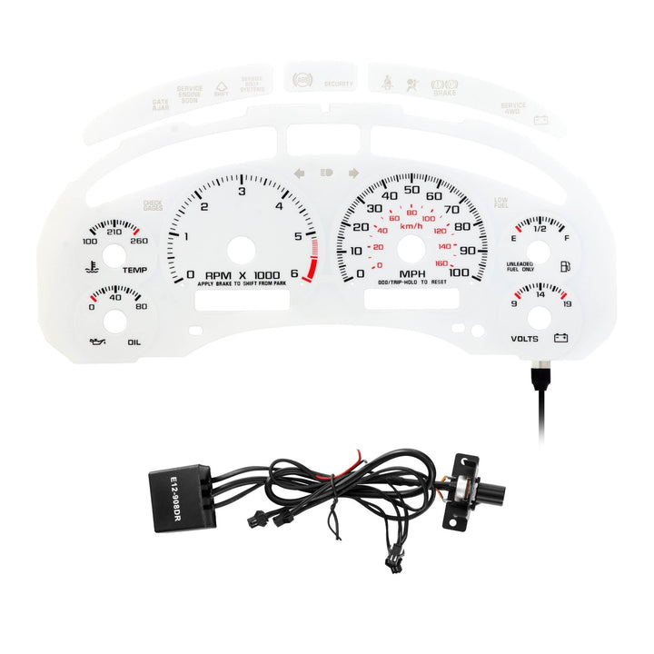 1998 - 2004 Chevrolet Chevy S10 WITH Tach/RPM White Face Blue/Green Glow Gauge Face for Instrument Cluster