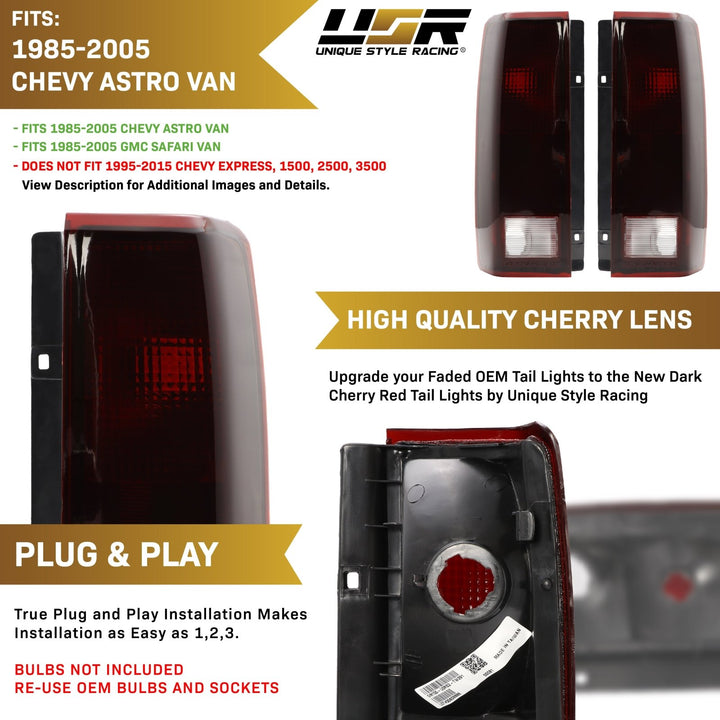 1985-2005 Chevrolet Chevy Astro Van & GMC Safari Van Dark Red Smoke Lens Tail Lights