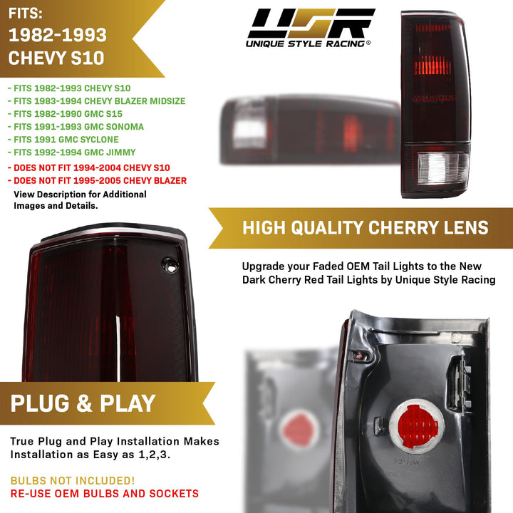 1982-1993 Chevrolet Chevy S-10 & Blazer / 1982-1993 GMC S15 & Sonoma Dark Cherry Red Lens Tail Light