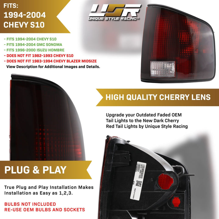 1994-2004 Chevy S-10 Pick Up / GMC Sonoma & 1996-2000 Isuzu Hombre Dark Cherry Red Lens Tail Light