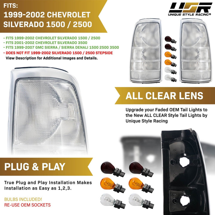 1999 - 2002 Chevrolet Silverado & 1999 - 2007 GMC Sierra All Clear Lens Tail Lights