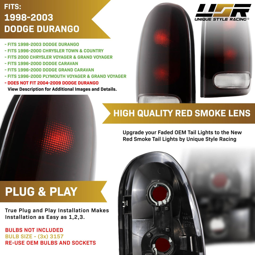 1998 - 2003 Dodge Durango & 1996 - 2000 Chrysler Grand Caravan / Caravan Dark Red Smoke Tail Lights