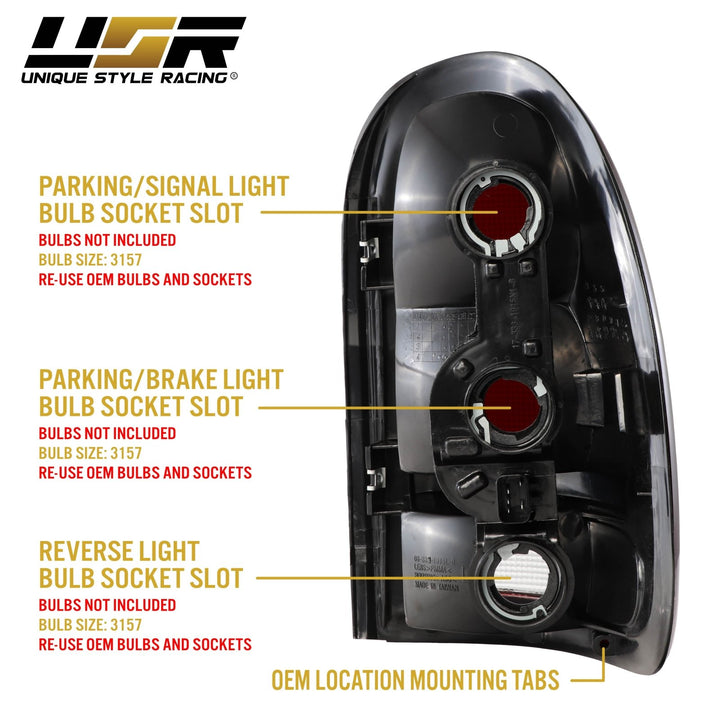 1998 - 2003 Dodge Durango & 1996 - 2000 Chrysler Grand Caravan / Caravan Dark Red Smoke Tail Lights