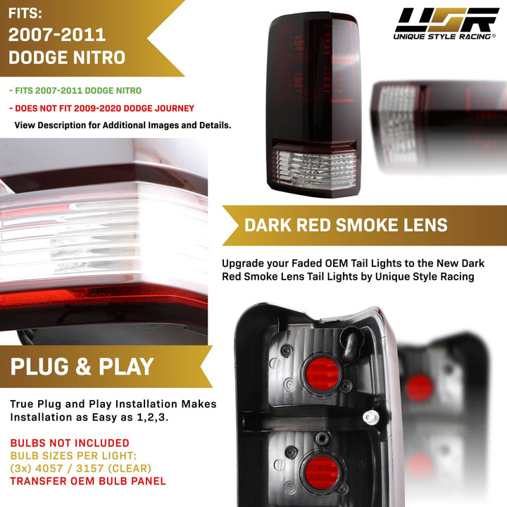 2007 - 2011 Dodge Nitro Dark Red Smoke Tail Lights