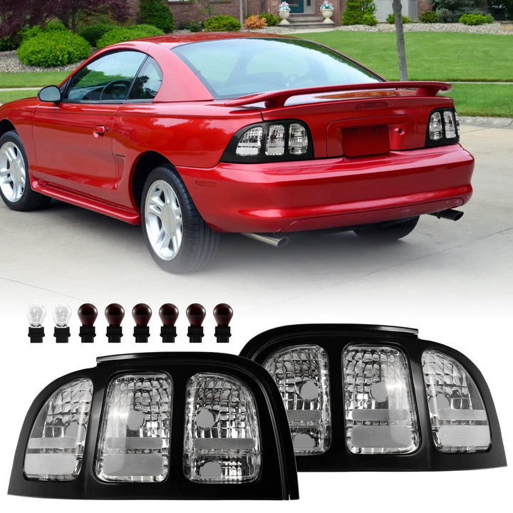 1996-1998 Ford Mustang Black Trim All Clear Lens Tail Lights