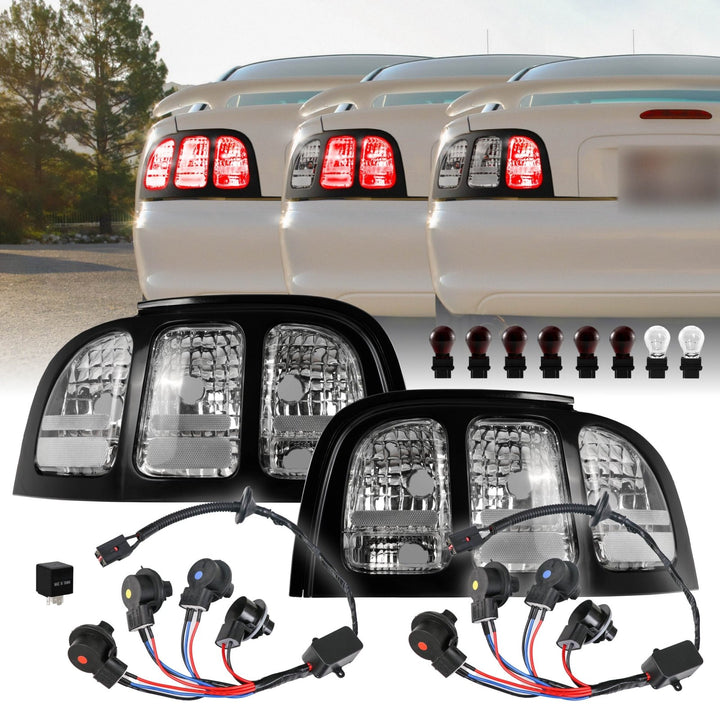 1996 - 1998 Ford Mustang Black Trim All Clear Lens Tail Lights