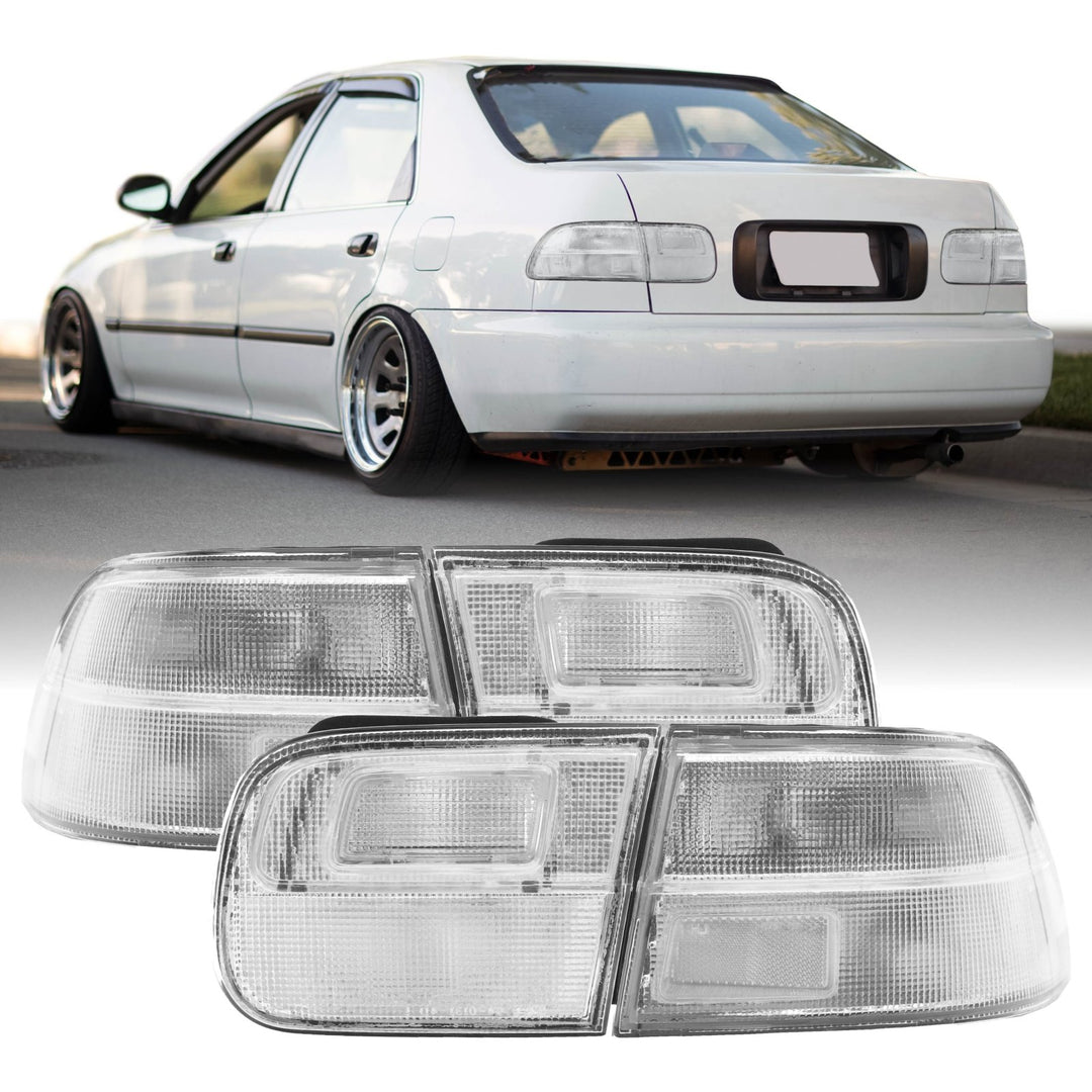 1992 - 1995 Honda Civic 2D Coupe / 4D Sedan JDM EG Style All Clear 4PC Tail Lights