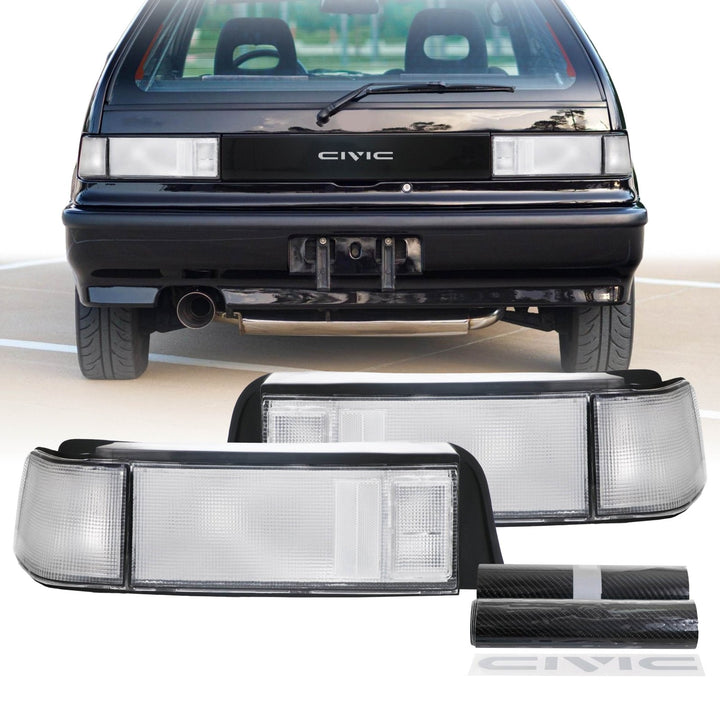 1988 - 1991 Honda Civic 3D Hatch Si JDM SiR Style ALL CLEAR 2PC Tail Light