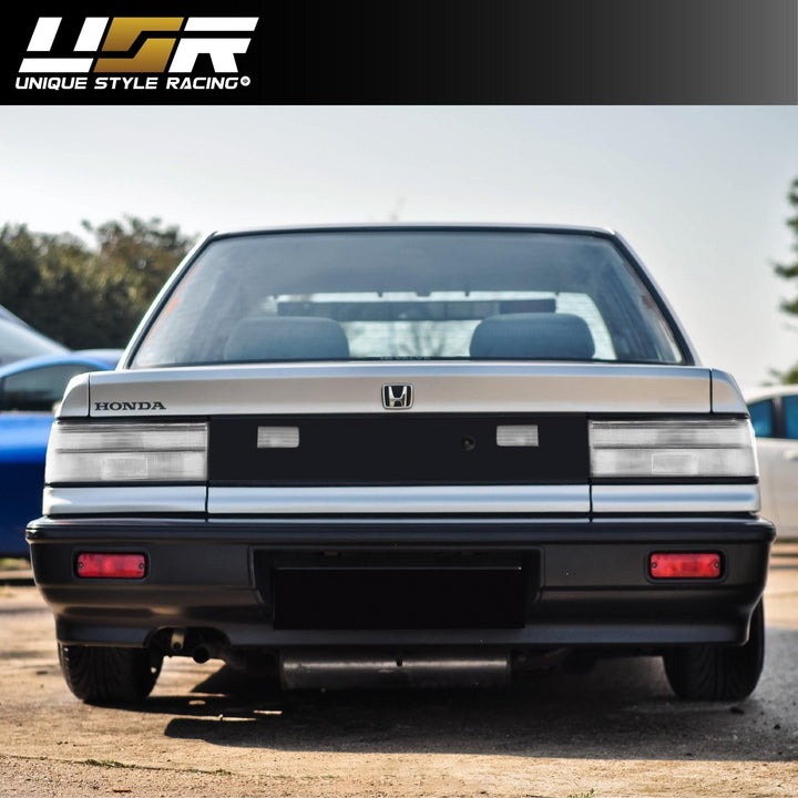 1990 - 1991 Honda Civic 4D Sedan JDM SiR Style All Clear Tail Light + Black Center Panel Wrap